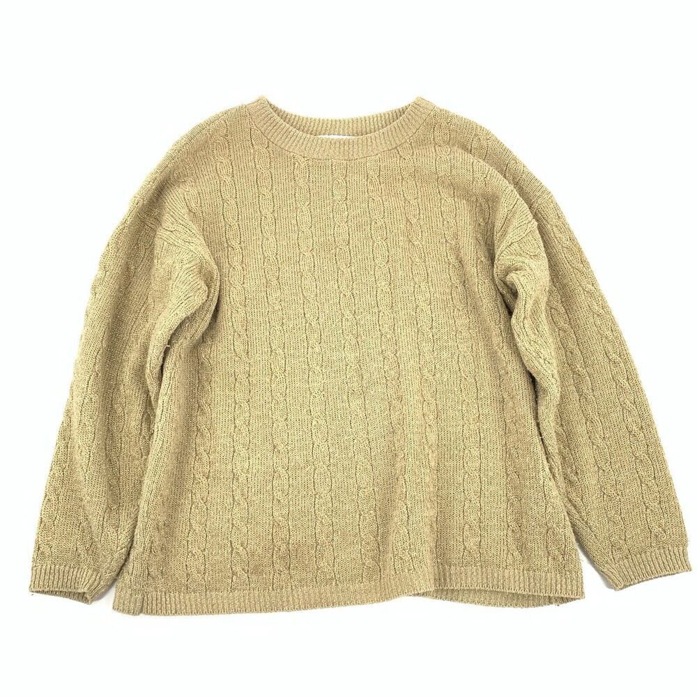 Vintage 1980s Resource By Doris Skis Acrylic Cable Knit Sweater Large Gold L